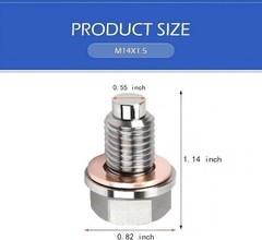 M14 x 1.5 Magnetic Oil Drain Plug, Stainless Steel Oil Pan Bolt Size: M14x1.5