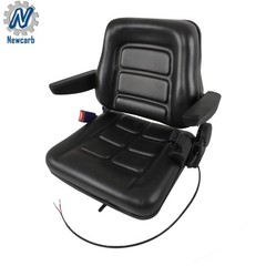 Black Forklift Seat PVC Tractor Seat W/ Armrests Seat Belt Seat Switch Universal