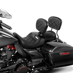 Low-Profile Touring Bike Seat 2-Pc Passenger Seat Sissy Bar Backrest 14-23 Black
