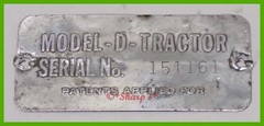 John Deere D Serial Number Tag * S/N 151161 * 1 of 3340 Built * Aluminum Tag