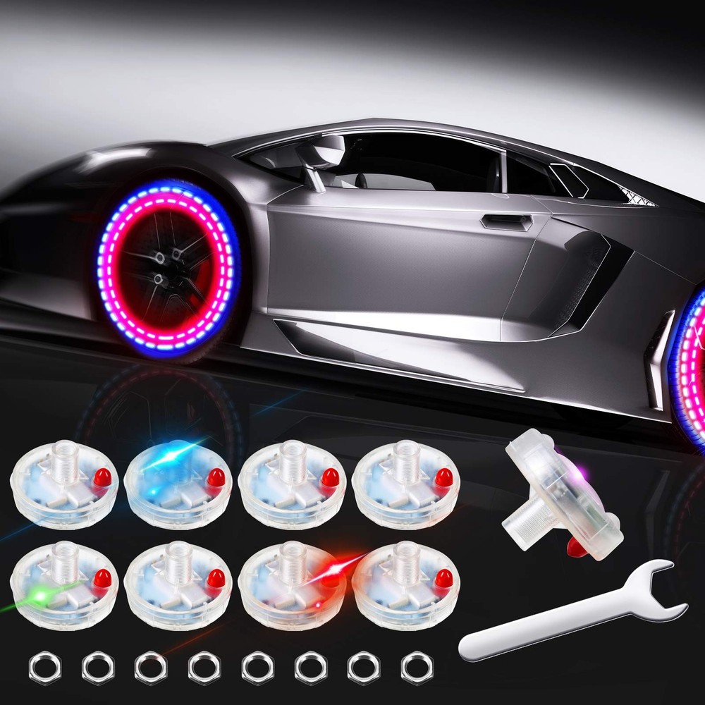 8 Pieces Car Tire Lights Wheel Valve Stem Lamp Cap Solar Led White