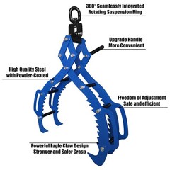 32″ 4 Claw Tongs Heavy Duty Swivel Steel Timber Claw Hook for Tractor ATV Truck