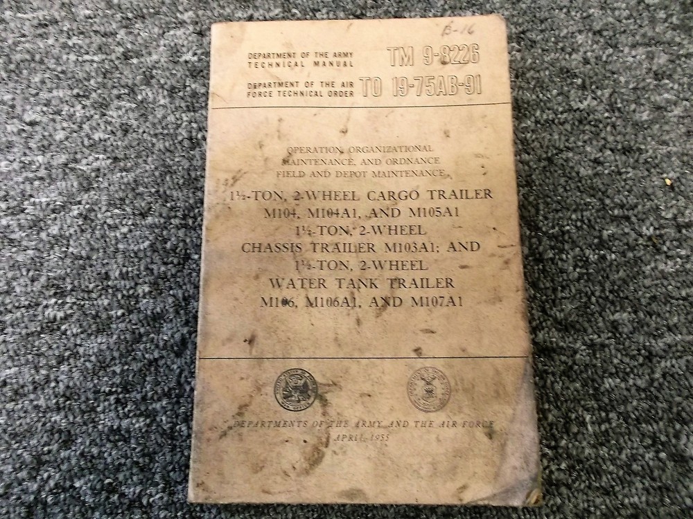 1955 War Department M103A1 Chassis Trailer Owner Service Repair Manual