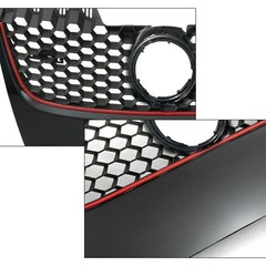 Front Upper Matte Black W/Red Trim Mesh Grille For 2006-2009 VW GTI Jetta Mk5