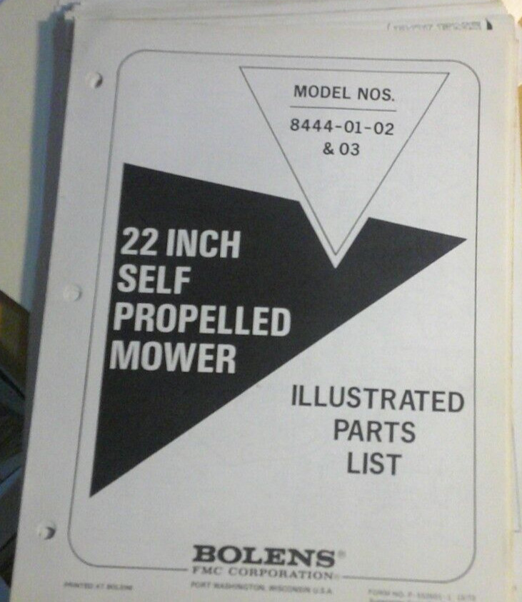 Bolens illustrated parts list 22 inch self propelled mower models 8444-01, 02, 3