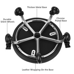 Low Rolling Stool PU Leather Backrest 3.2in Casters Garage Workshop Seat