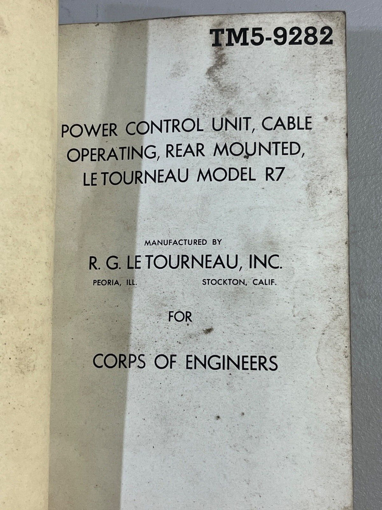 WWII War Dept (Gen. G.C. Marshall) Corp Engineers- Latourneau R7 Power Control