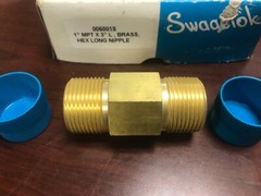 4- SWAGELOK B-16-HLN-3.00 1″ BRASS Hex Long Nipple 3″ Long Swagelock —- NEW