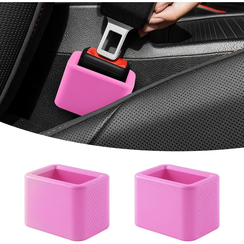 2PCS Pink Silicone Seat Belt Buckle Holder Makes Receptacle Stand Upright