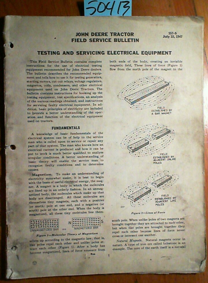 John Deere Testing & Servicing Tractor Electrical Equipment Field Service Manual