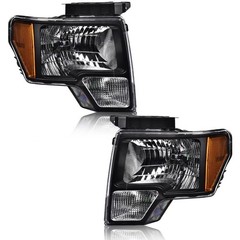 09-14 Ford F150 Headlights Clear Lens Black Housing Amber Reflector DL3Z13008AF