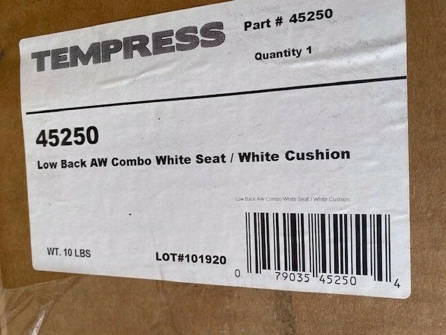 Tempress All-Weather Low Back Combo Seat/Cushion, White (NEW)