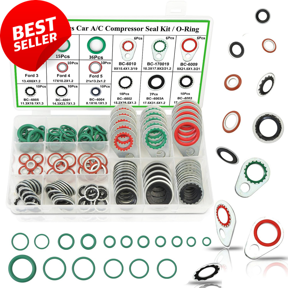 195PCS A/C Seal Kit, O-Ring Assortment, AC Gasket Seal, R134A Refrigerant