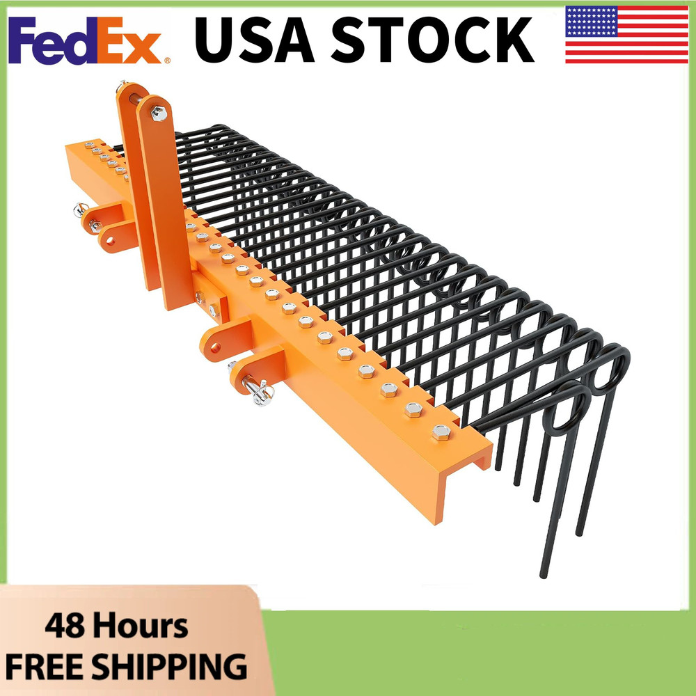 60″3-Point Tractor Rake,Durable Powder Coated Steel Spring Landscape Rake Cat0&1