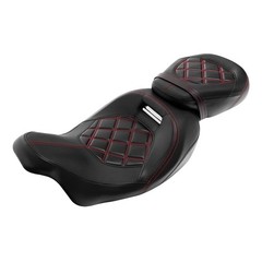 Motorcycle Seat Low Profile Two-Piece 2-Up with Red Stitching for Touring