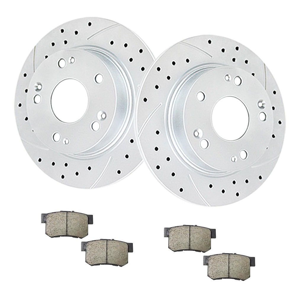Rear Brake Kit Drilled Slotted Rotors Ceramic Pads 10.24 Inch 260mm