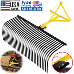 60″ 3 Pt Landscape Rock Rake For Category 1 Tractor Attachment Soil Gravel Lawn