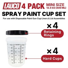 LAUCO 4 Pack Paint Spray Gun Hard Cup Set, 400ML (13.5 Oz) Reusable Mixing Cups