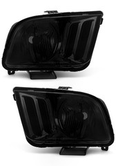 05-09 Ford Mustang Headlights Smoke Gray Halogen Clear Pair w/o Bulbs Excl.GT500