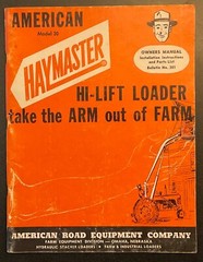 AMERICAN HAYMASTER HI-LIFT LOADER Owners Manual & Parts List, 1958, Omaha, Nebr