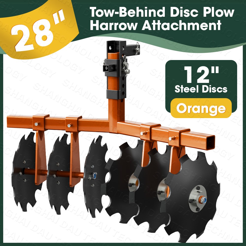 28″ Tractor Disc Plow Harrow with 2″ Receiver, Pull behind Tiller for ATV Orange
