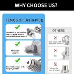 M14x1.5 Magnetic Oil Drain Plug, Stainless Steel Oil Pan Plug wi Size: M14×1.5