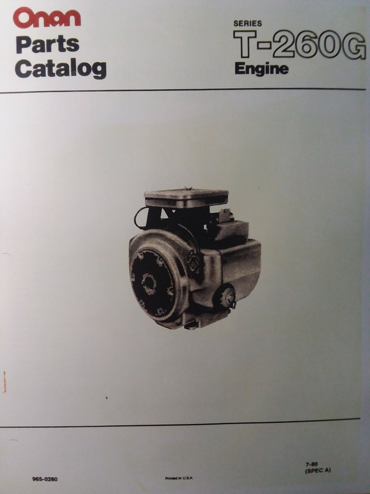Onan T-260G-GA024 hp Engine Parts Manual Garden Tractor John Deere Sears Welder