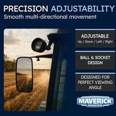 7×12 inch Tractor Side Mirror Kit Extension Arms Adjustable Breakaway Pair Black