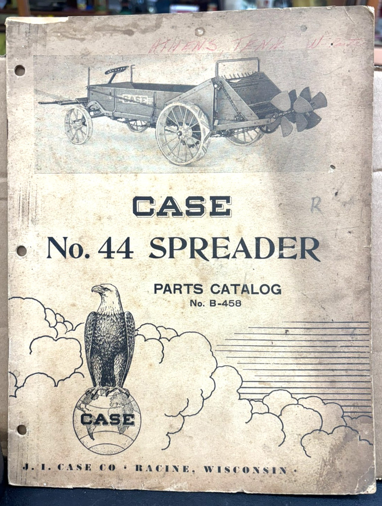VTG 1946 CASE NO. 44 SPREADER PARTS CATALOG NO. B-458 tractor manure farm oem