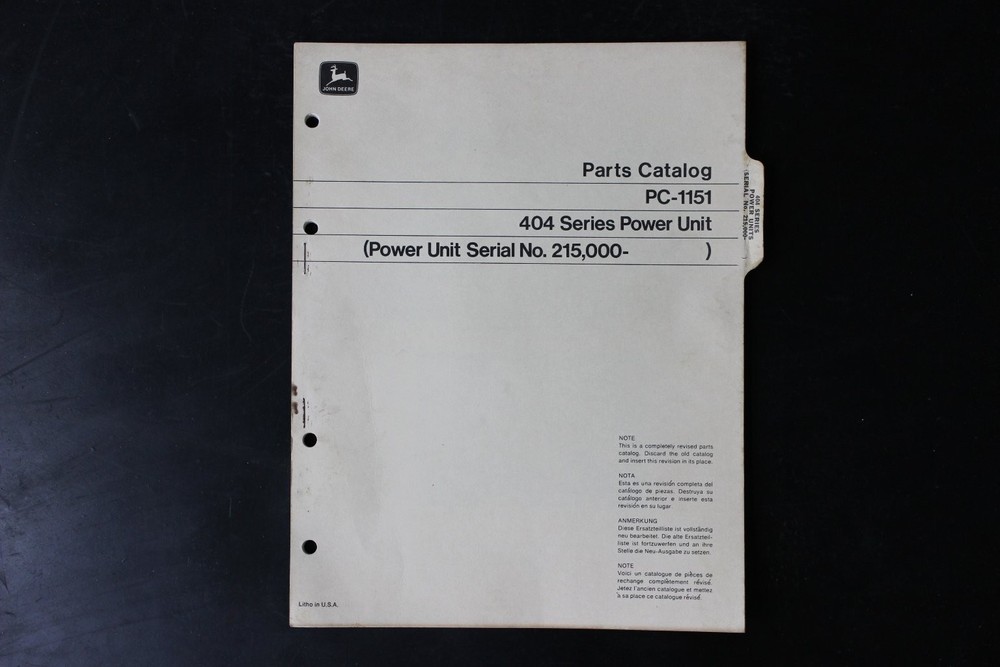 John Deere PC-1151 Parts Catalog 404 Series Power Unit Manual 215000-