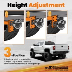 Adjustable Pintle Hitch Bracket 3 Position for 2″ Receiver Black 20000 lbs