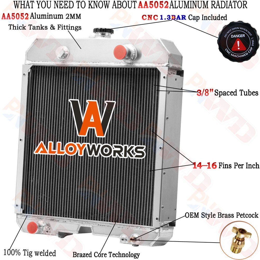 2485B275 Aluminum Cooling Radiator with Cap Fits Perkins 3.1524 D3.152