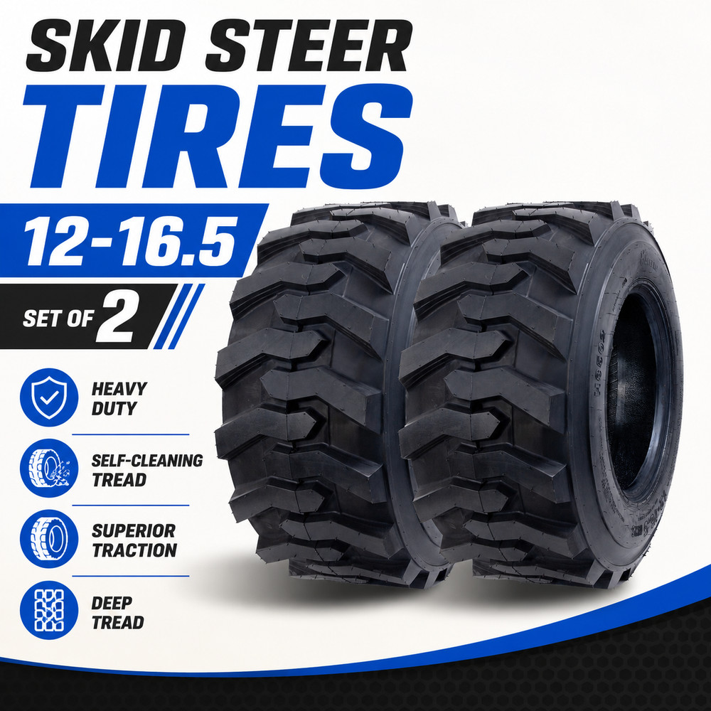 2-Pack 12-16.5 Skid Steer Tires 12×16.5 12PR Industrial Heavy Duty Long Wear SKS