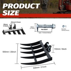 HUAYEE Mini Excavator 500mm Rake Attachment for 1-3 ton Digger with pinsx2