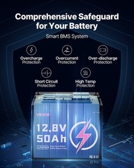 12V 50Ah LiFePO4 Battery, Up to 15000 Cycles, Deep Cycle Lithium Iron Phosphate