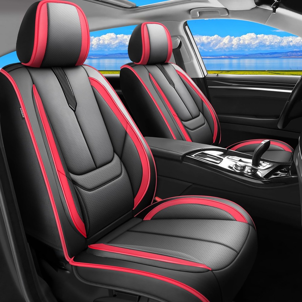 Leather All-Weather Seat Covers 2 Front Black Red for Honda Civic 2022-2026