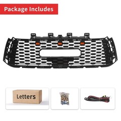 For 2010-2013 Tundra Front Grille Matte Black Honeycomb ABS w/ Lights & Letters