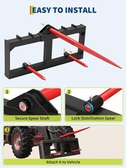 49″ Hay Spear for Tractor & Skid Steer, 2-Piece 17″ Stabilizer Forks Attachment