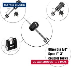 2 Pack Adjustable Trailer Coupler Lock 1/4in Pin Keyed Alike Tow Hitch Latch
