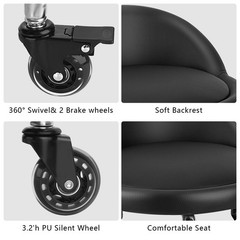 Low Rolling Stool PU Leather Backrest 3.2in Casters Garage Workshop Seat