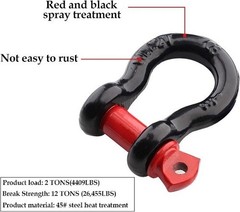 2Pcs 1/2 Inch D Ring Shackle, D Shackle Rugged 12 Ton (26,455 lbs) 1/2Inch