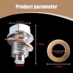 Oil Drain Plug M14x1.5, Stainless Steel Oil Drain Plug with Silver M14x1.5