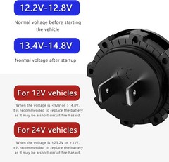 Waterproof Mini LED Digital Voltmeter Gauge Round Panel, 12V 24V Color: Green