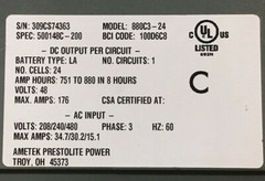 AMETEK 880C3-24 751-800AH CHARGER AC2000 208/240/480-VOLTS 176-AMPS 3-PH 48 VOLT