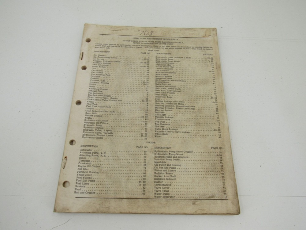 New Idea 708 Uni-System Power Unit Parts Catalog Manual