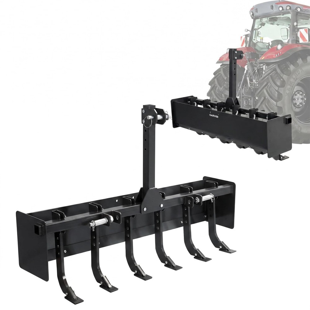 55 Inch Heavy Duty Box Blade with 6 Adjustable Shanks for Cat 0 Cat 1 Tractor