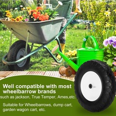 Pontuss Upgraded 16″ Flat Free Wheelbarrow Wheels and Tires, 16 inches, black