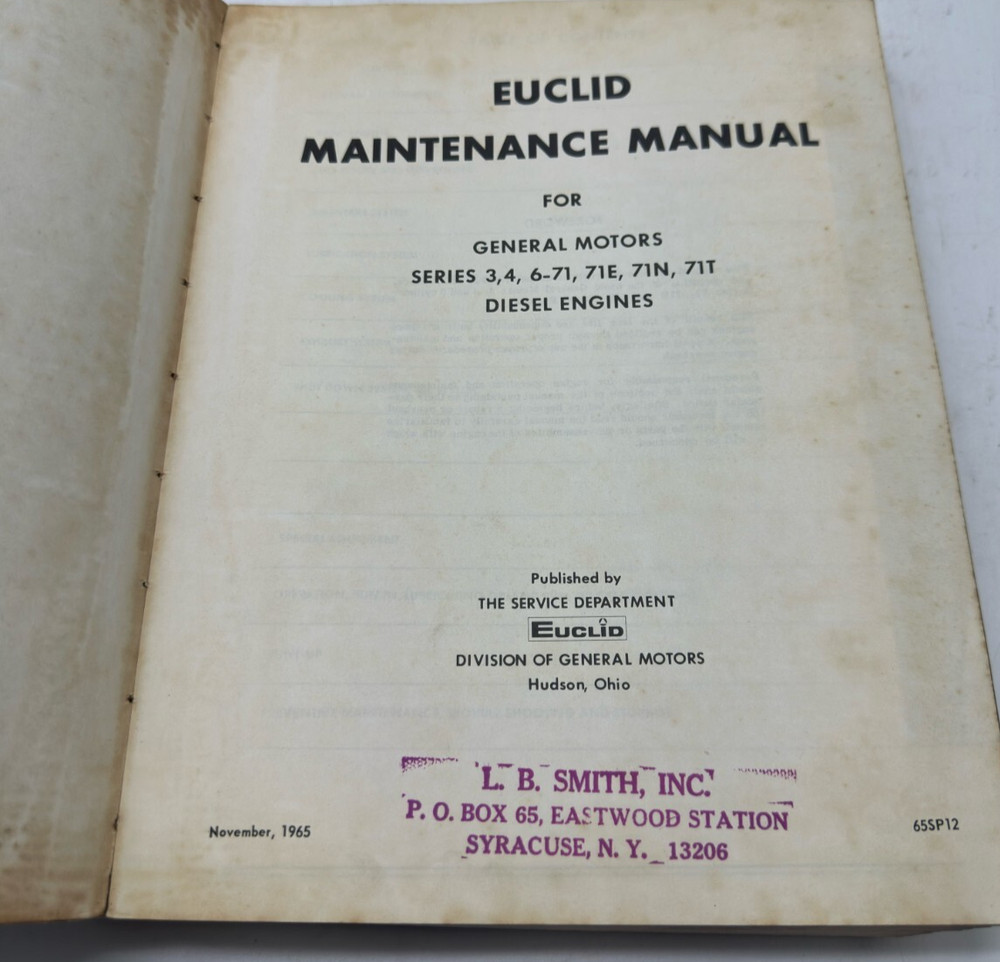 1965 Euclid GM Serie 3 4 6-71 71E 71N 71T Diesel Engine Maintenance Manual SKU Y