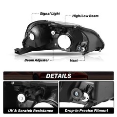 Headlight Pair 1999 2000 Honda Civic Halogen Chrome Housing Amber Reflector