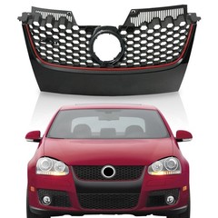 Front Upper Matte Black W/Red Trim Mesh Grille For 2006-2009 VW GTI Jetta Mk5